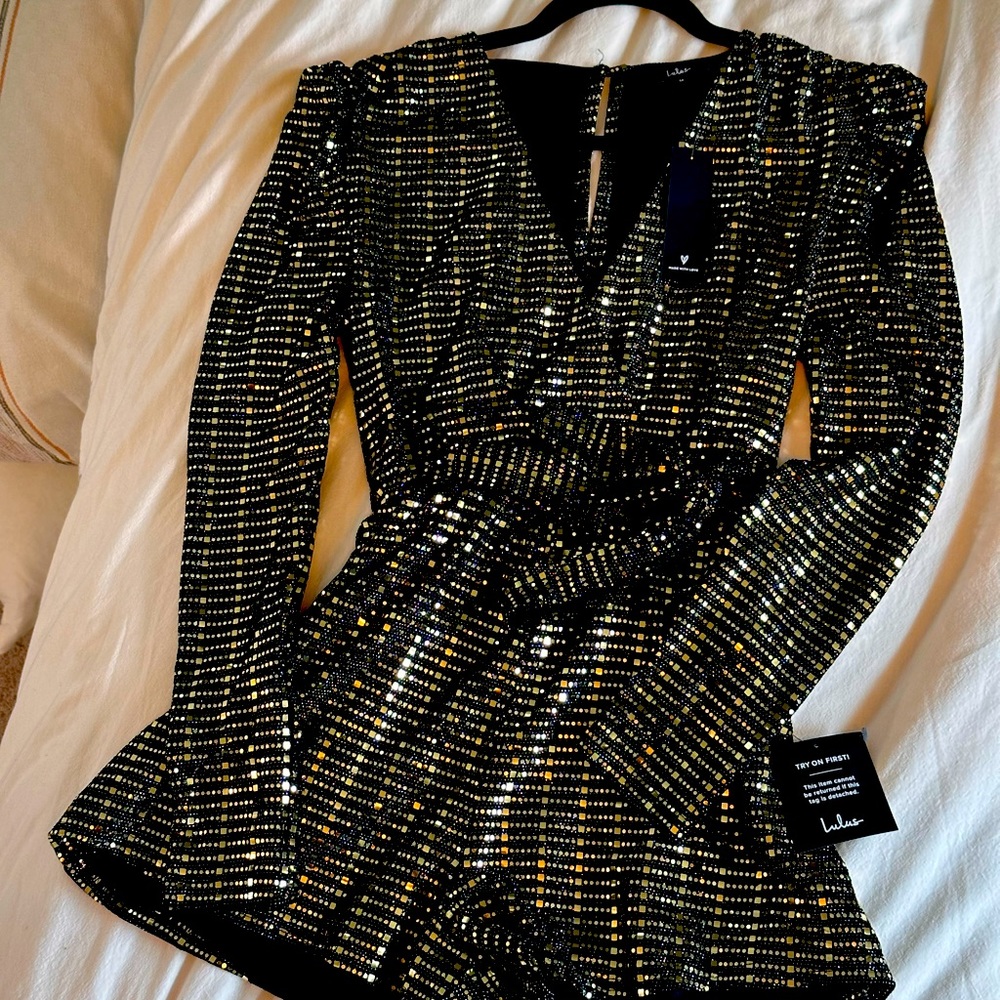 Bettie Gold Metallic Long Sleeve Romper